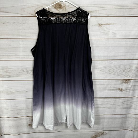 Black to White Tie Dye Lace Gradient V-Neck Sleeveless Beach Mini Dress Size 5XL - Picture 6 of 9